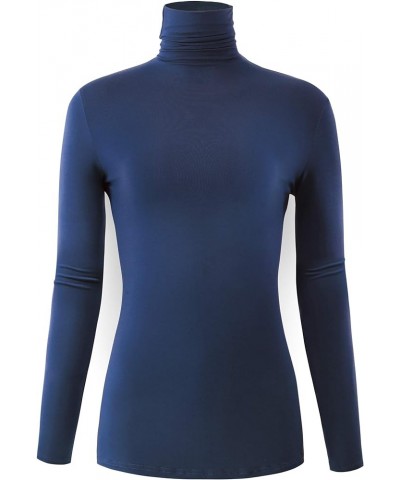 Women's Long Sleeve Lightweight Turtleneck Top Pullover Casual Active Layer Tops Shirts Navy Blue $10.56 Underwear