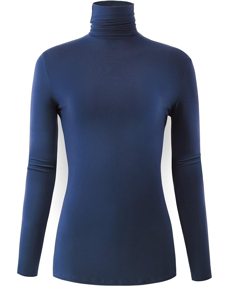 Women's Long Sleeve Lightweight Turtleneck Top Pullover Casual Active Layer Tops Shirts Navy Blue $10.56 Underwear