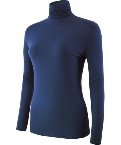 Women's Long Sleeve Lightweight Turtleneck Top Pullover Casual Active Layer Tops Shirts Navy Blue $10.56 Underwear