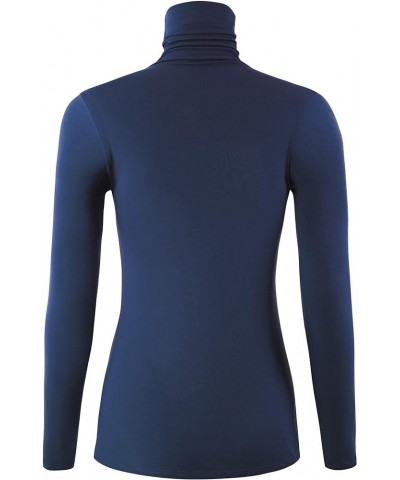 Women's Long Sleeve Lightweight Turtleneck Top Pullover Casual Active Layer Tops Shirts Navy Blue $10.56 Underwear