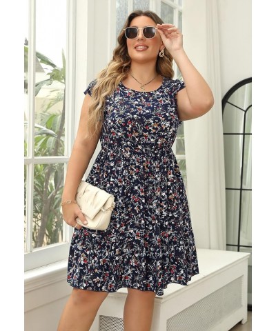 Dresses for Women, Plus Size Summer Casual Boho Floral Tiered Dress with Pocket 02 - Navy Blue Floral $17.10 Dresses