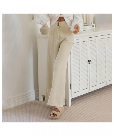 Corduroy Pants Women,Womens Corduroy Pants Vintage High Waisted Straight Leg Pants Loose Comfy Trousers with Pockets Z91-beig...