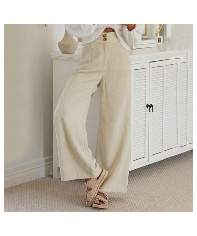 Corduroy Pants Women,Womens Corduroy Pants Vintage High Waisted Straight Leg Pants Loose Comfy Trousers with Pockets Z91-beig...