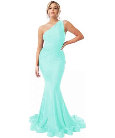 Womens One Shoulder Mermaid Bridesmaid Dresses for Wedding Long Tight Ruched Prom Dresses Evening Formal Gowns Mint Green $32...