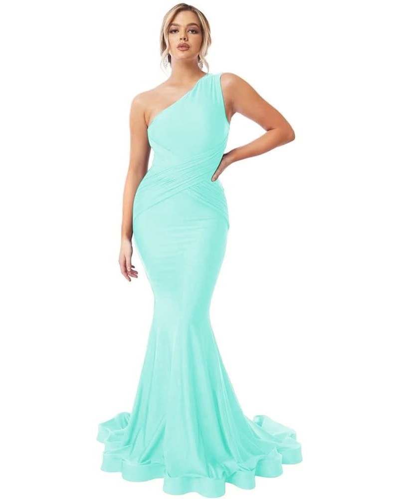 Womens One Shoulder Mermaid Bridesmaid Dresses for Wedding Long Tight Ruched Prom Dresses Evening Formal Gowns Mint Green $32...