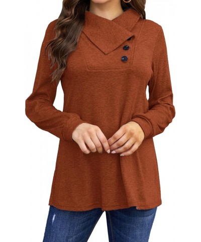 Women's Fall Long Sleeve Cowl Neck Button Tunic Tops Lightweight Sweatshirts Red Brown $18.12 Tops