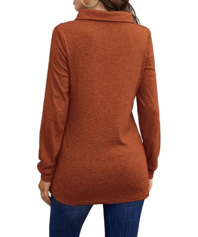 Women's Fall Long Sleeve Cowl Neck Button Tunic Tops Lightweight Sweatshirts Red Brown $18.12 Tops