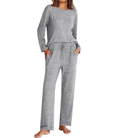 Pajama Set Womens Long Sleeve Sleepwear Pullover Top and Pants Cozy Loungewear Soft Pjs Lounge Set with Pockets S-XXL Light G...