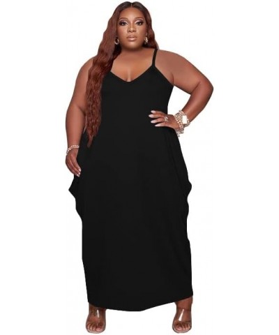 Oversize Tshirt Dress Plus Size Short Sleeve Maxi Dress with Pockets 8-3320 Black $17.39 Dresses