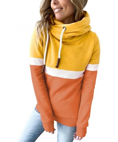 Turtleneck Sweatshirts for Women Loose Fit Pullover Hoodies Color Block Drawstring Sweatshirt Jumper Tunic Tops Yellow Orange...