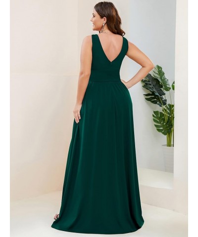 Plus Size Women's Deep V-Neck Pleated Side Slit Sleeveless Wedding Guest Dress with Stretchy 0168B-DM Dark Green $29.91 Dresses