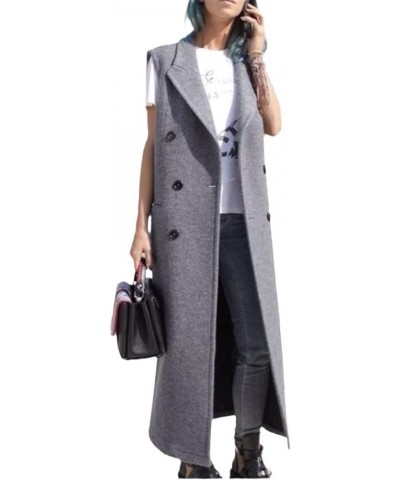 Women's Vest Autumn And Winter Long Wool Coat OL Slim Double Breasted Sleeveless Coat Suit Black $43.61 Jackets