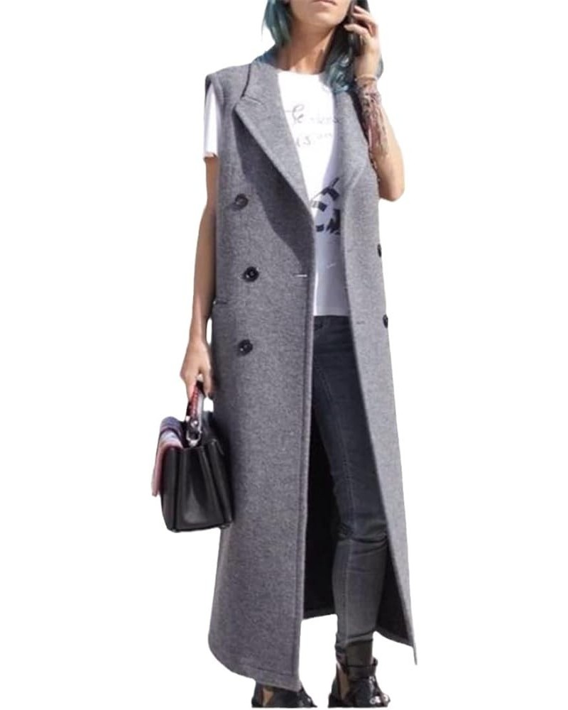 Women's Vest Autumn And Winter Long Wool Coat OL Slim Double Breasted Sleeveless Coat Suit Black $43.61 Jackets