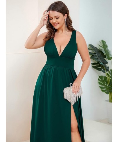 Plus Size Women's Deep V-Neck Pleated Side Slit Sleeveless Wedding Guest Dress with Stretchy 0168B-DM Dark Green $29.91 Dresses