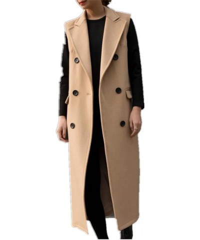 Women's Vest Autumn And Winter Long Wool Coat OL Slim Double Breasted Sleeveless Coat Suit Black $43.61 Jackets