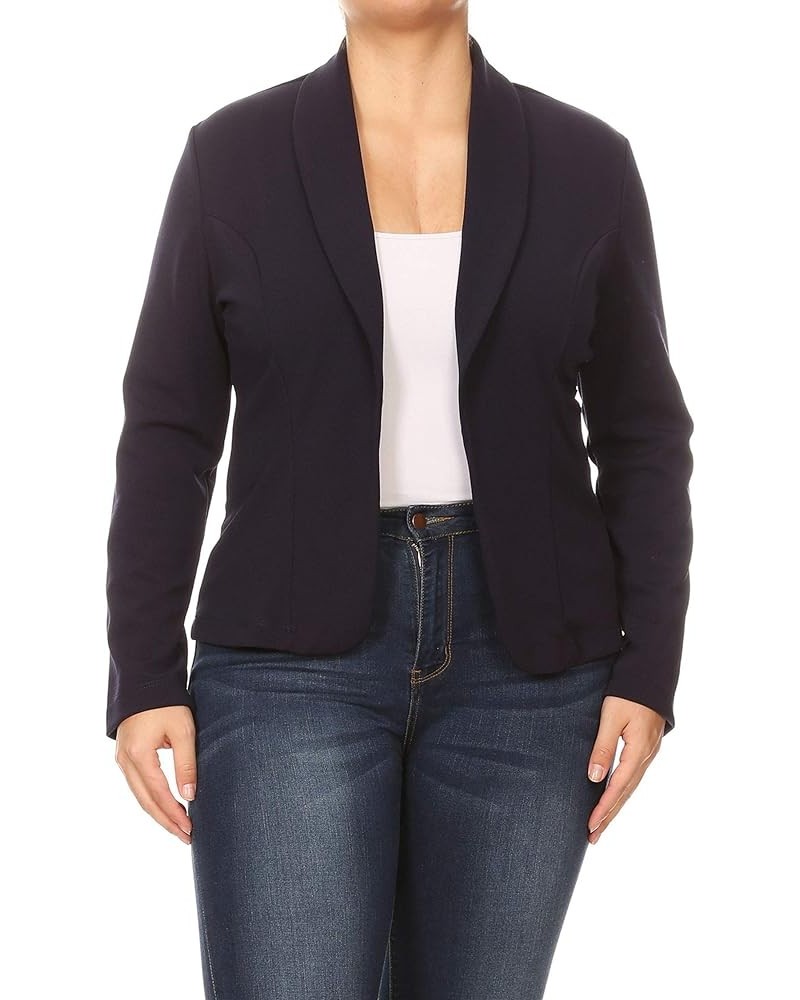 Women's Plus Size Casual Solid Basic Long Sleeve Blazer Cardigan Jacket/Made in USA Mbl00348 Navy $15.37 Blazers