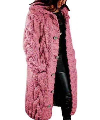 Womens Long Cardigan Open Front Duster Sweater Long Sleeve Chunky Cable Knit Plus Size Hooded Coatigan for Women 01pink $29.1...