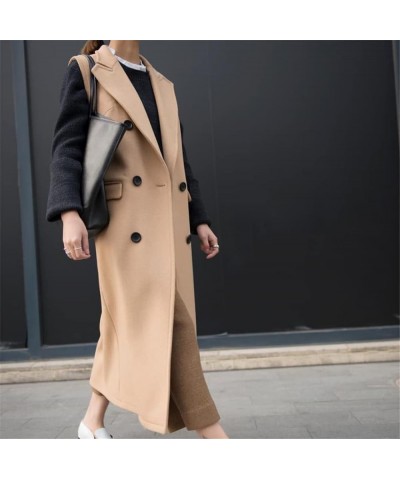 Women's Vest Autumn And Winter Long Wool Coat OL Slim Double Breasted Sleeveless Coat Suit Black $43.61 Jackets