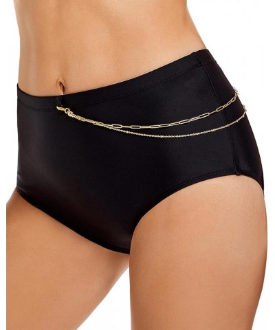 Womens Black Bikini Bottoms High Waisted Bathing Suit Full Coverage Swimsuit Shorts with Paperclip Chain L Black $8.95 Swimsuits