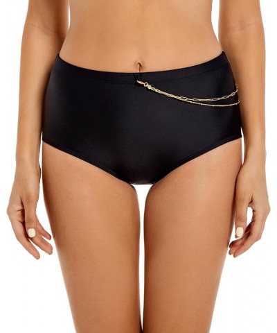 Womens Black Bikini Bottoms High Waisted Bathing Suit Full Coverage Swimsuit Shorts with Paperclip Chain L Black $8.95 Swimsuits