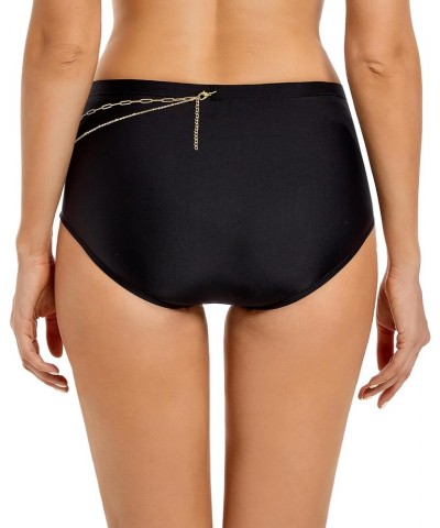 Womens Black Bikini Bottoms High Waisted Bathing Suit Full Coverage Swimsuit Shorts with Paperclip Chain L Black $8.95 Swimsuits