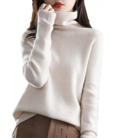 Women's Cashmere Pullover Sweater High Neck Wool Casual Knit Top Fall and Winter Warm Pullover Bottoming Sweater, S-2XL White...