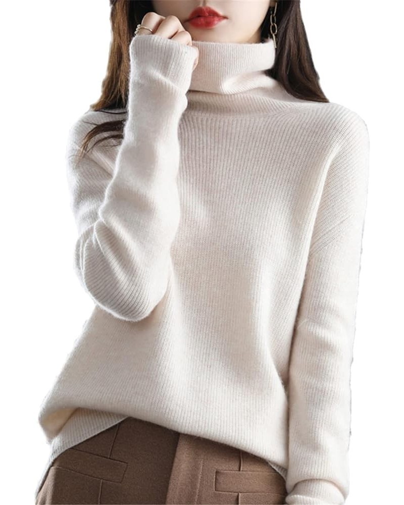 Women's Cashmere Pullover Sweater High Neck Wool Casual Knit Top Fall and Winter Warm Pullover Bottoming Sweater, S-2XL White...