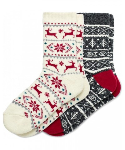 Women's Cozy Sock 2 Pair Pack Reindeer/White Tree Red $9.55 Socks