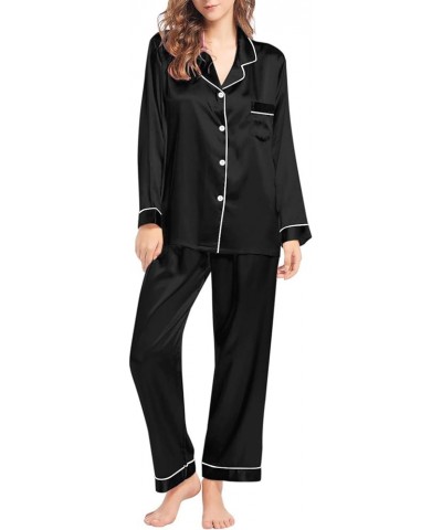 Silk Pajamas for Women Set Of 2 Womens Pajama Sets Cotton Nightgowns Valentines Pajamas for Women 1-black $15.40 Sleep & Lounge