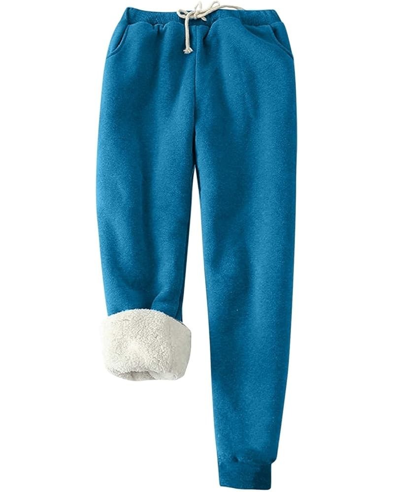 Womens Fleece Lined Sweatpants Winter Sherpa Warm Jogger Drawstring Pants Casual Thermal Sweatpants C Dark Blue $6.28 Activewear