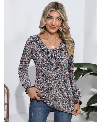 Women's Casual V Neck T Shirts Loose Summer 3/4 Bell Sleeve/Puff Long Sleeve Tops Ruffle Tunic Blouses Aa-blue Brown Floral $...