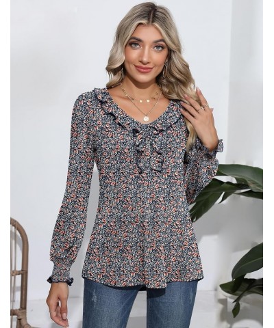 Women's Casual V Neck T Shirts Loose Summer 3/4 Bell Sleeve/Puff Long Sleeve Tops Ruffle Tunic Blouses Aa-blue Brown Floral $...