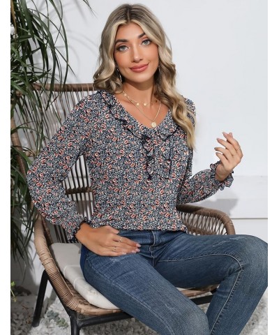 Women's Casual V Neck T Shirts Loose Summer 3/4 Bell Sleeve/Puff Long Sleeve Tops Ruffle Tunic Blouses Aa-blue Brown Floral $...