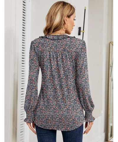 Women's Casual V Neck T Shirts Loose Summer 3/4 Bell Sleeve/Puff Long Sleeve Tops Ruffle Tunic Blouses Aa-blue Brown Floral $...