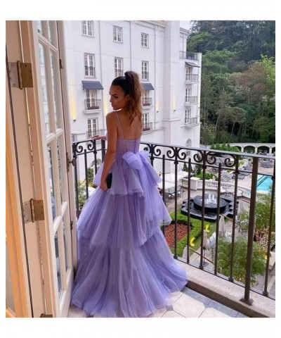 Women's Tulle Prom Dresses 2024 Ruffles Long Bow Spaghetti Straps A Line Corset Tiered Formal Evening Party Gowns Red $30.00 ...