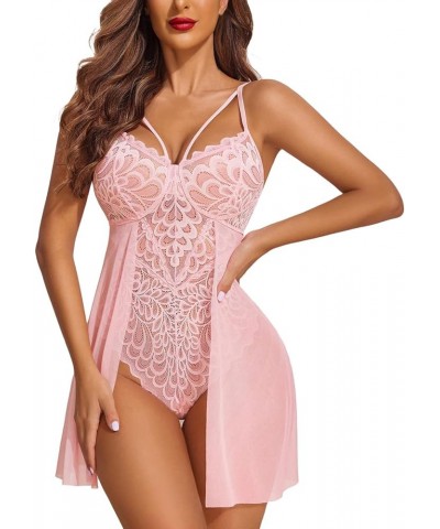 Lingerie for Women Women's See Through Sheer Babydoll Chemise Sexy Exotic Nightgowns Nighty Mesh Nightwear Sleepwear Z3 Pink ...