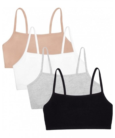 Women's Spaghetti Strap Cotton Pull Over 3 Pack Sports Bra in Fashion Colors 4 Sand/White/Black/Heather Grey $5.83 Lingerie