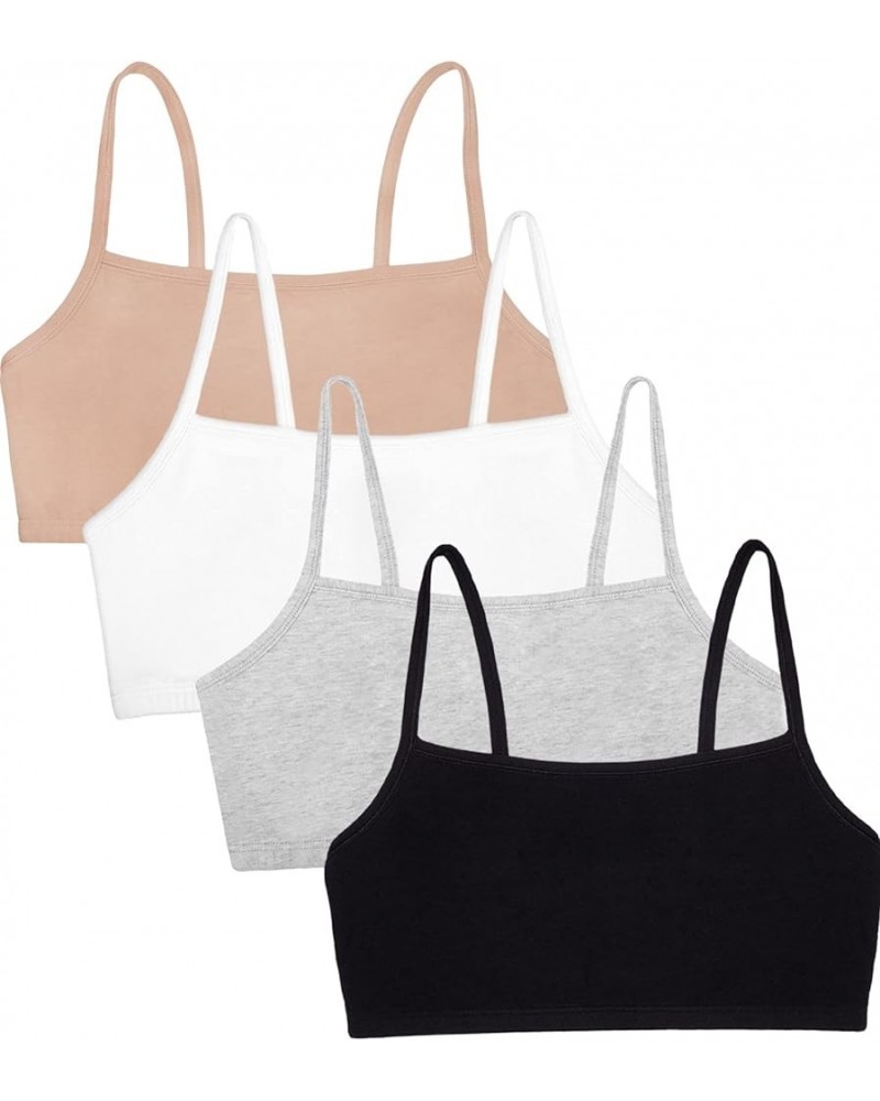 Women's Spaghetti Strap Cotton Pull Over 3 Pack Sports Bra in Fashion Colors 4 Sand/White/Black/Heather Grey $5.83 Lingerie