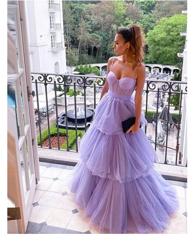 Women's Tulle Prom Dresses 2024 Ruffles Long Bow Spaghetti Straps A Line Corset Tiered Formal Evening Party Gowns Red $30.00 ...