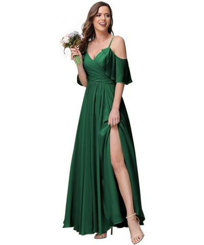 Women's Long Spaghetti Straps Bridesmaid Dress with Slit Off Shoulder Chiffon Formal Party Gowns MDPM128 Emerald Green $33.60...