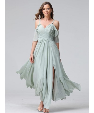 Women's Long Spaghetti Straps Bridesmaid Dress with Slit Off Shoulder Chiffon Formal Party Gowns MDPM128 Emerald Green $33.60...