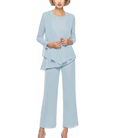 Chiffon 3Pcs Mother of The Bride Pant Suits for Women Wedding Pant Suits for Women Dressy Elegant Sky-blue $25.65 Suits