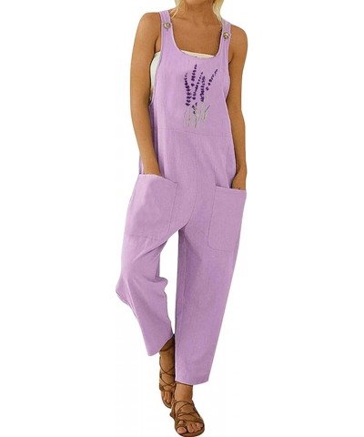 Women's Casual Sleeveless Loose Lightweight Embroider Baggy Suspender Linen Overalls Jumpsuits with Pocket Purple $13.97 Over...