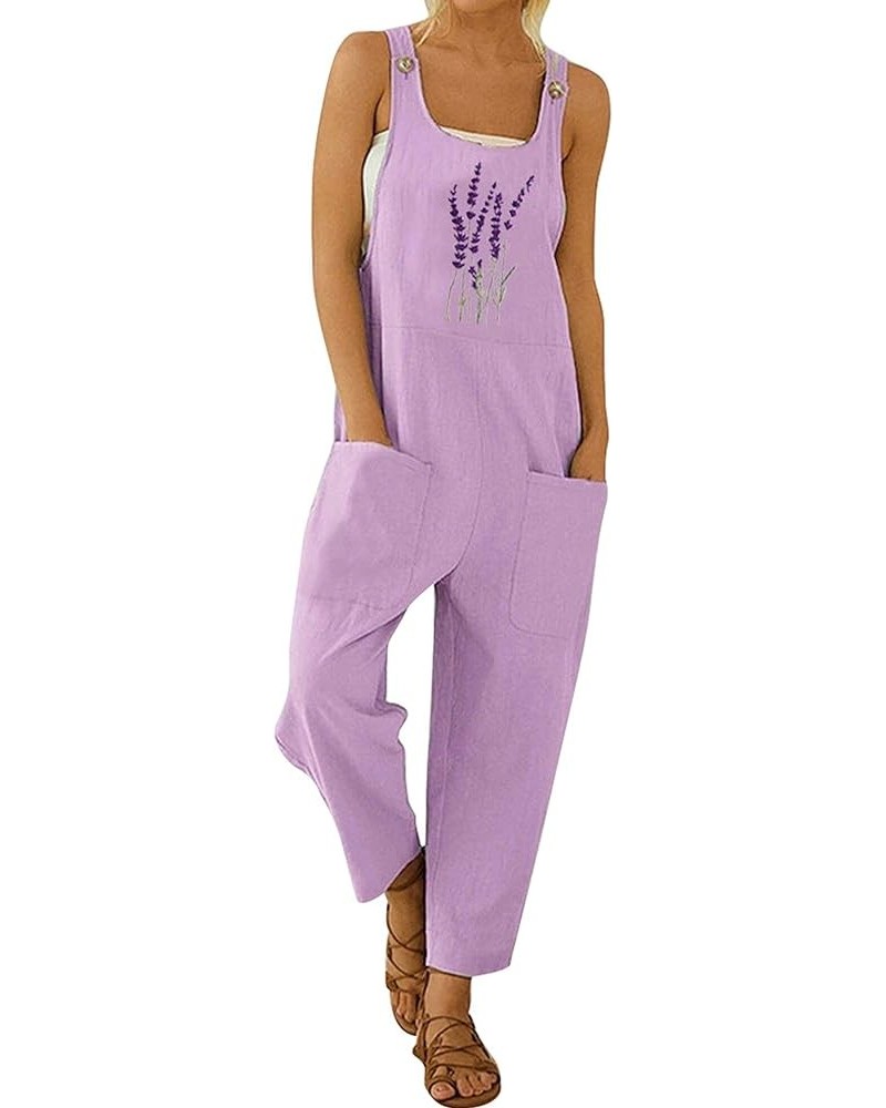 Women's Casual Sleeveless Loose Lightweight Embroider Baggy Suspender Linen Overalls Jumpsuits with Pocket Purple $13.97 Over...