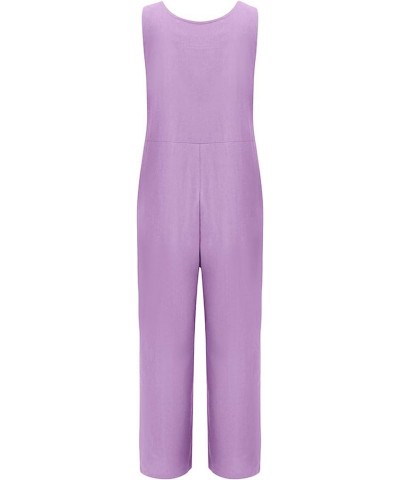 Women's Casual Sleeveless Loose Lightweight Embroider Baggy Suspender Linen Overalls Jumpsuits with Pocket Purple $13.97 Over...