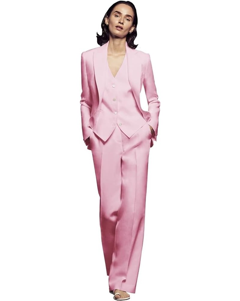 Women 3 Pieces Suit Set Business Peaked Lapel Jacket Office Work Lady Blazer+Vest+Pants Wedding Tuxedos Pink $42.61 Suits