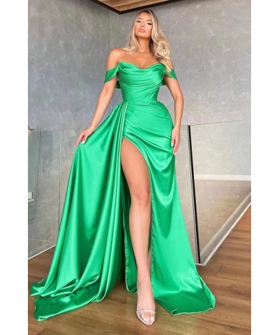 Prom Dresses 2022 Off Shoulder Ruched Mermaid Bridesmaid Dress Long Slit Satin Formal Party Evening Gowns for Women Lavender ...