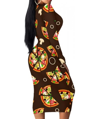 Cute Women's Sexy Bodycon Fitted Dress Long Sleeve Round Neck Work Office Midi Pencil Dress Pizza $14.70 Dresses