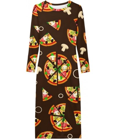 Cute Women's Sexy Bodycon Fitted Dress Long Sleeve Round Neck Work Office Midi Pencil Dress Pizza $14.70 Dresses