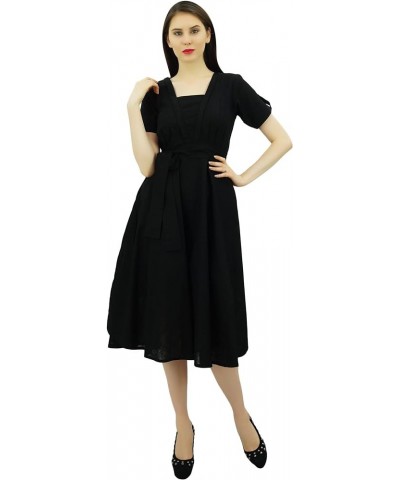 Women's Short Sleeve Linen Shift Dress with Belt Casual Dresses Black $17.20 Dresses